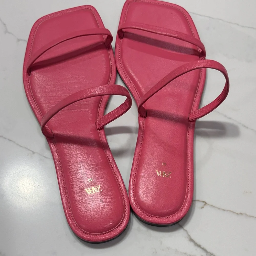 Zara Pink Minimal Double-Strap Slide Sandals - Picture 6 of 10